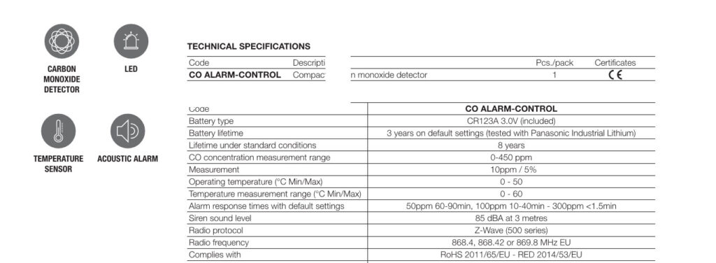 Yubii CO Control Specs
